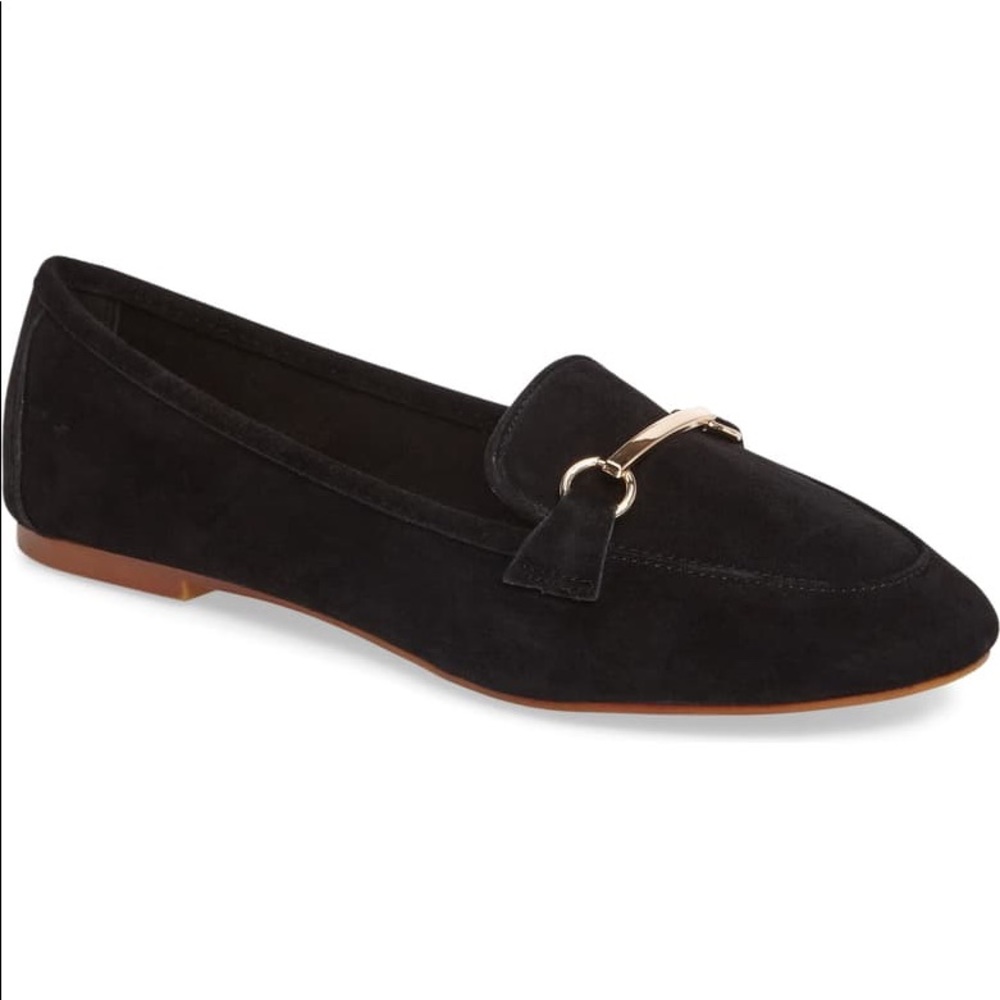 Topshop Black Loafers with Gold Accent